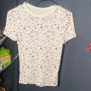 No Boundaries Cream Floral Ribbed Tee